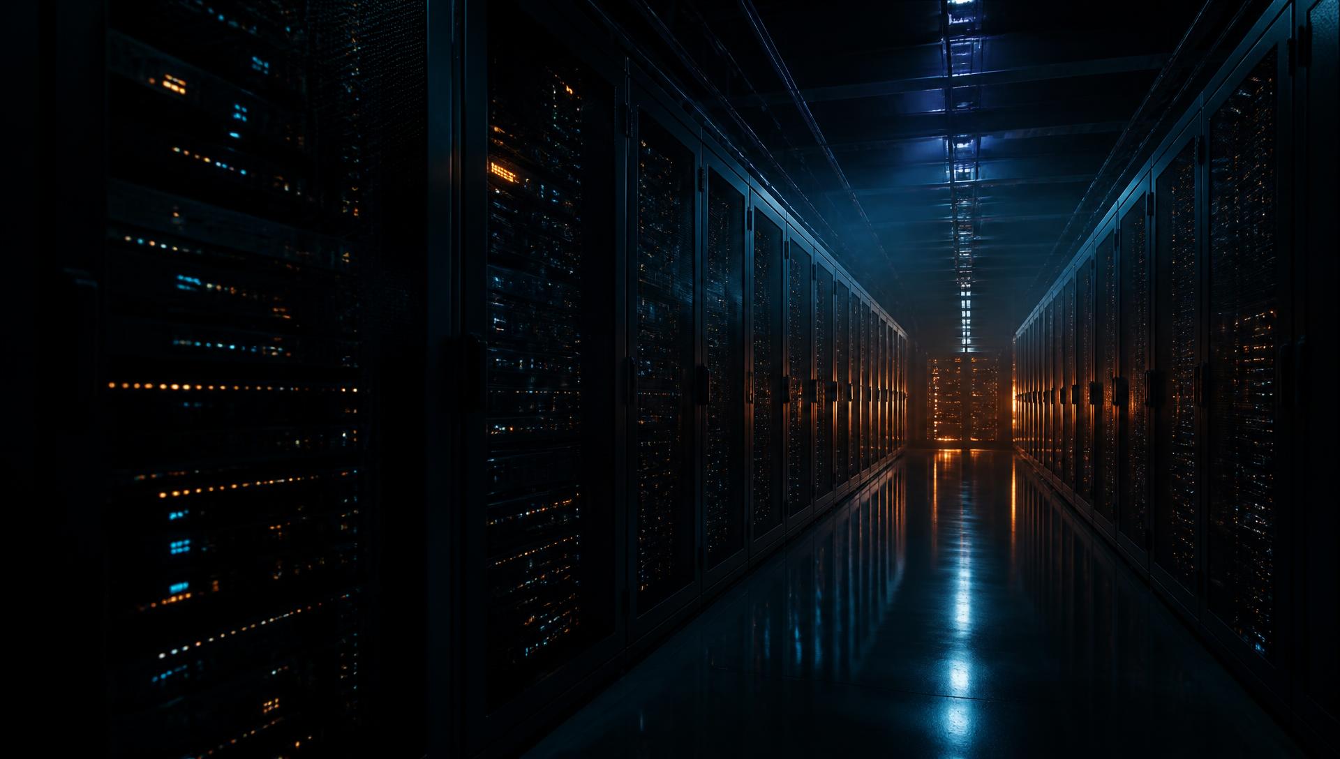 Server racks in a data center cold aisle